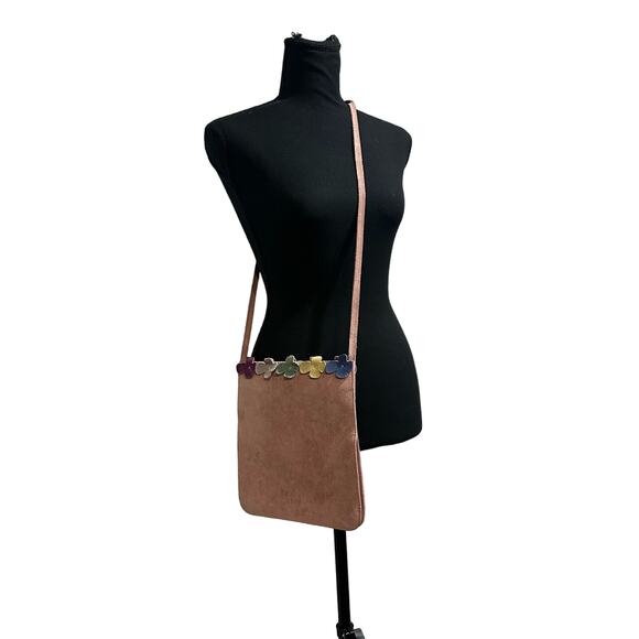 Furla Dusty Rose Suede Leather Handbag Multicolor Flower Petal Embellishments - Picture 8 of 9